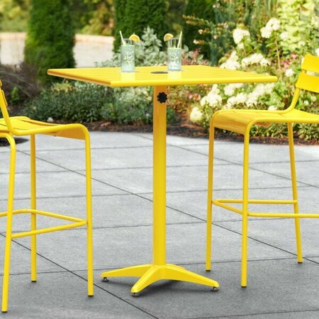 LANCASTER TABLE & SEATING 32'' x 32'' Yellow Aluminum Bar-Height Outdoor Table with Umbrella Hole 427BAU3232YL